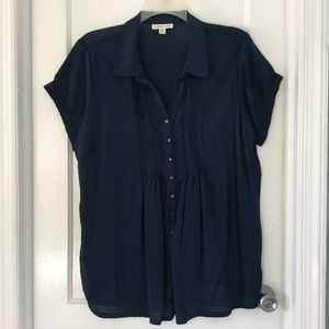 Coldwater Creek women’s short sleeve tuxedo pleat button down blouse, size 2X